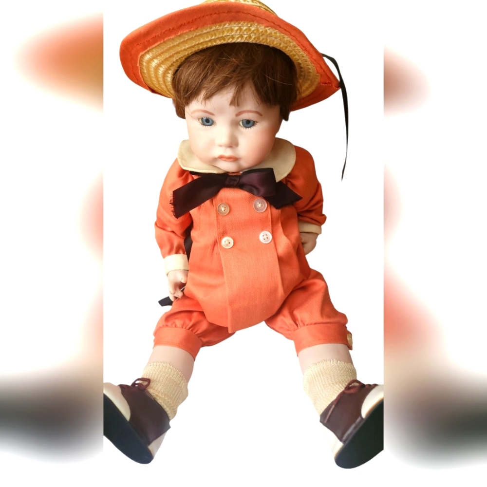 Vintage Ceramic Doll with Orange Outfit SFBJ 252 Paris.